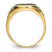 14k Men's Polished & Textured w/ Epoxy & Onyx Masonic Ring-Y4070M