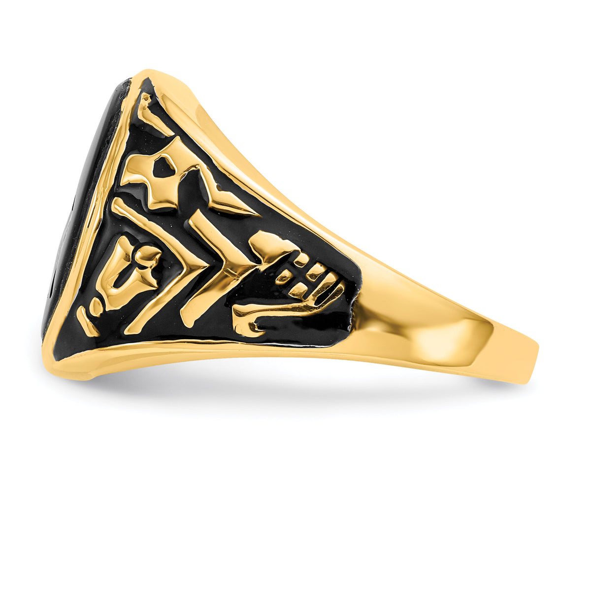 14k Men's Polished & Textured w/ Epoxy & Onyx Masonic Ring-Y4070M