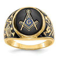 14k Men's Polished & Textured w/ Epoxy & Onyx Masonic Ring-Y4070M