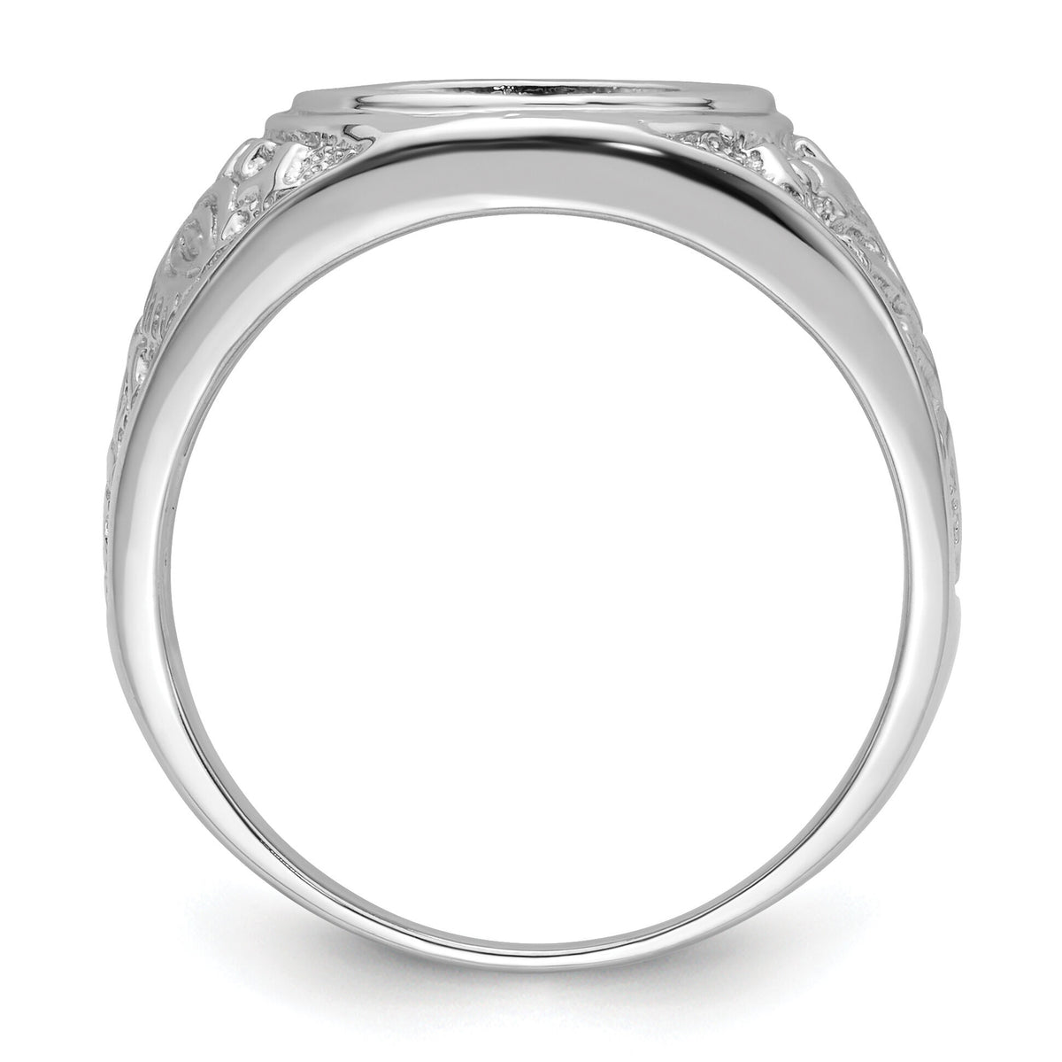 14k White Gold Men's Polished and Textured Masonic Ring Mounting-Y4071