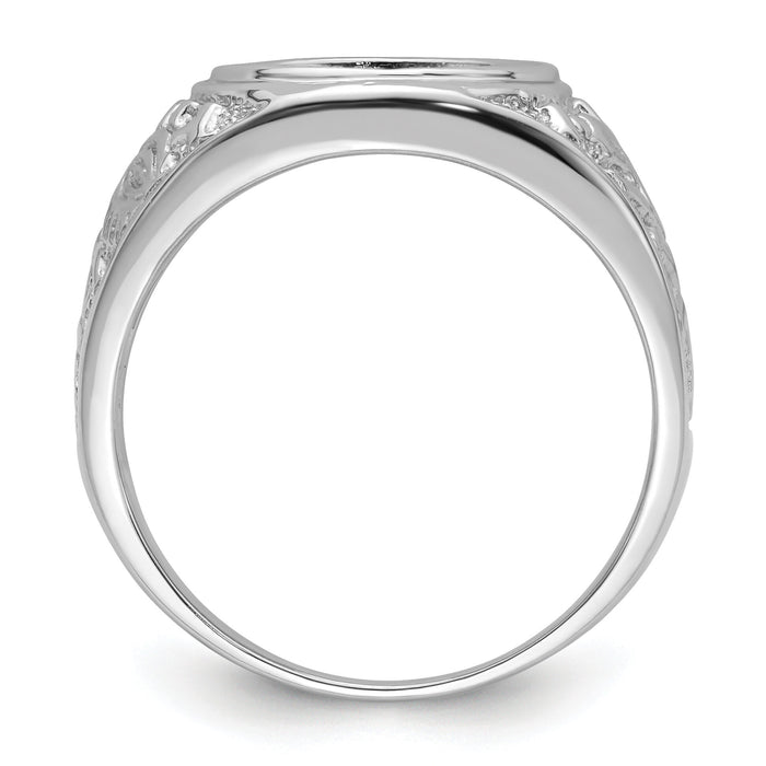 14k White Gold Men's Polished and Textured Masonic Ring Mounting-Y4071