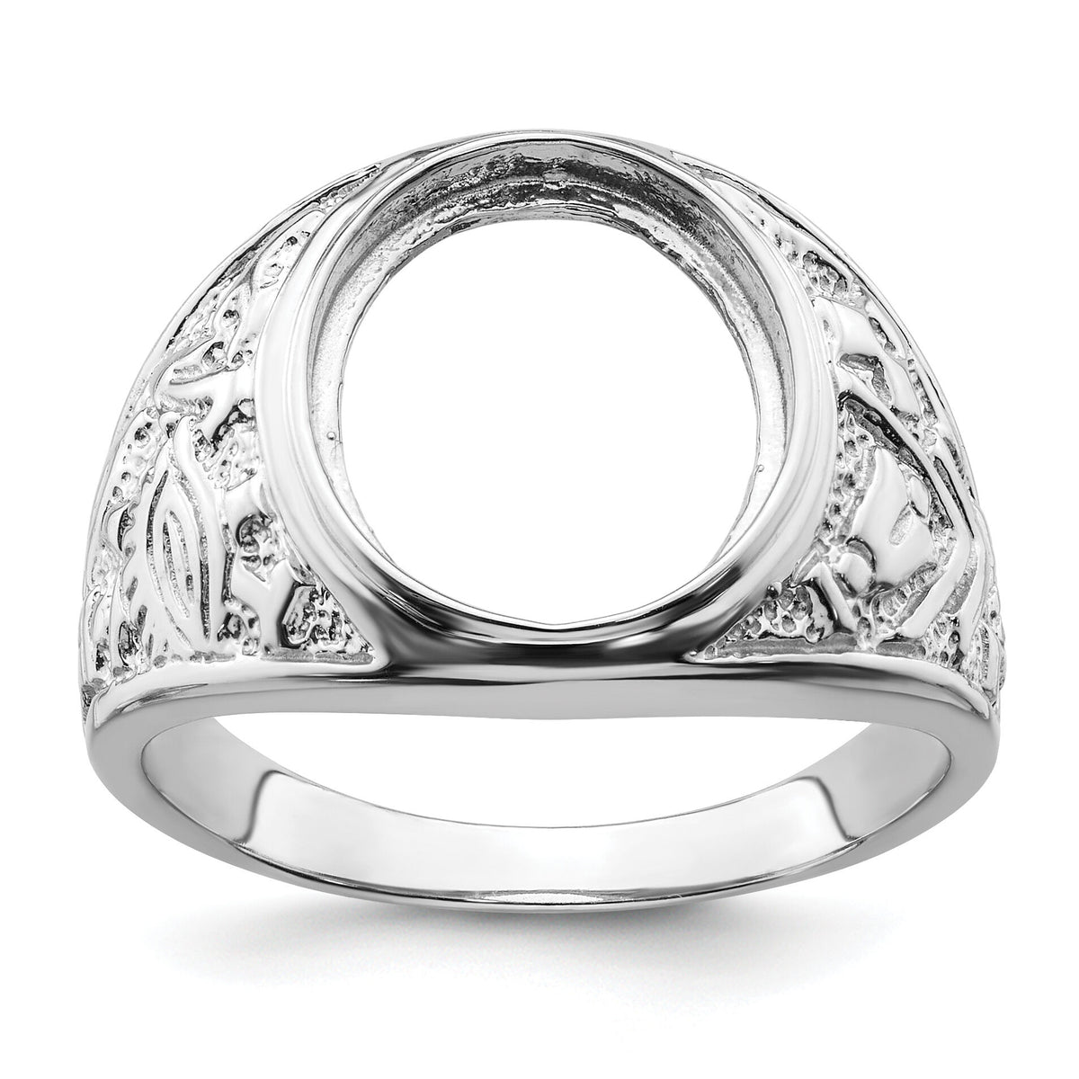 14k White Gold Men's Polished and Textured Masonic Ring Mounting-Y4071