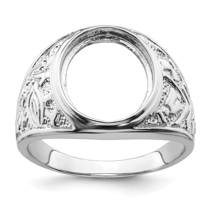 14k White Gold Men's Polished and Textured Masonic Ring Mounting-Y4071