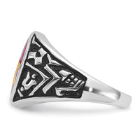 14kw Men's Antiqued & Textured w/ Lab Cr. Ruby Masonic Ring-Y4071M