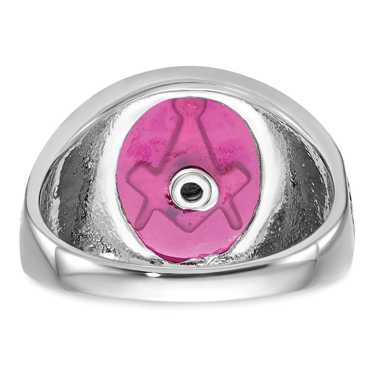14kw Men's Antiqued & Textured w/ Lab Cr. Ruby Masonic Ring-Y4071M