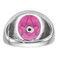 14kw Men's Antiqued & Textured w/ Lab Cr. Ruby Masonic Ring-Y4071M