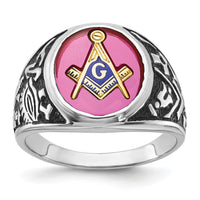 14kw Men's Antiqued & Textured w/ Lab Cr. Ruby Masonic Ring-Y4071M