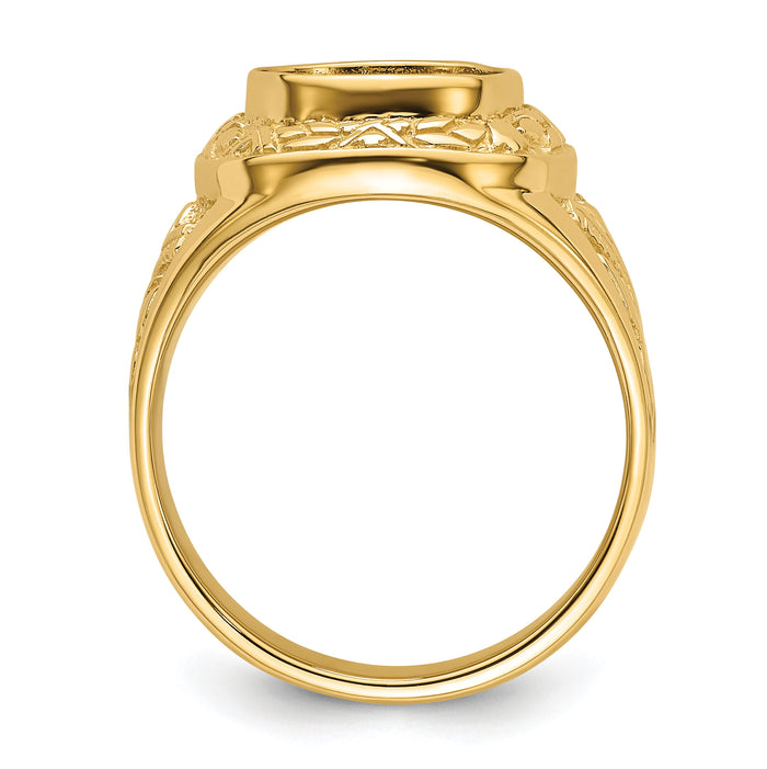 14k Men's Polished and Textured Masonic Ring Mounting-Y4072