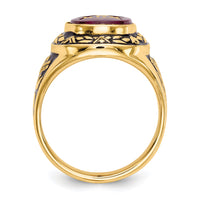 14k Men's Antiqued & Textured w/ Lab Cr. Ruby Masonic Ring-Y4072M
