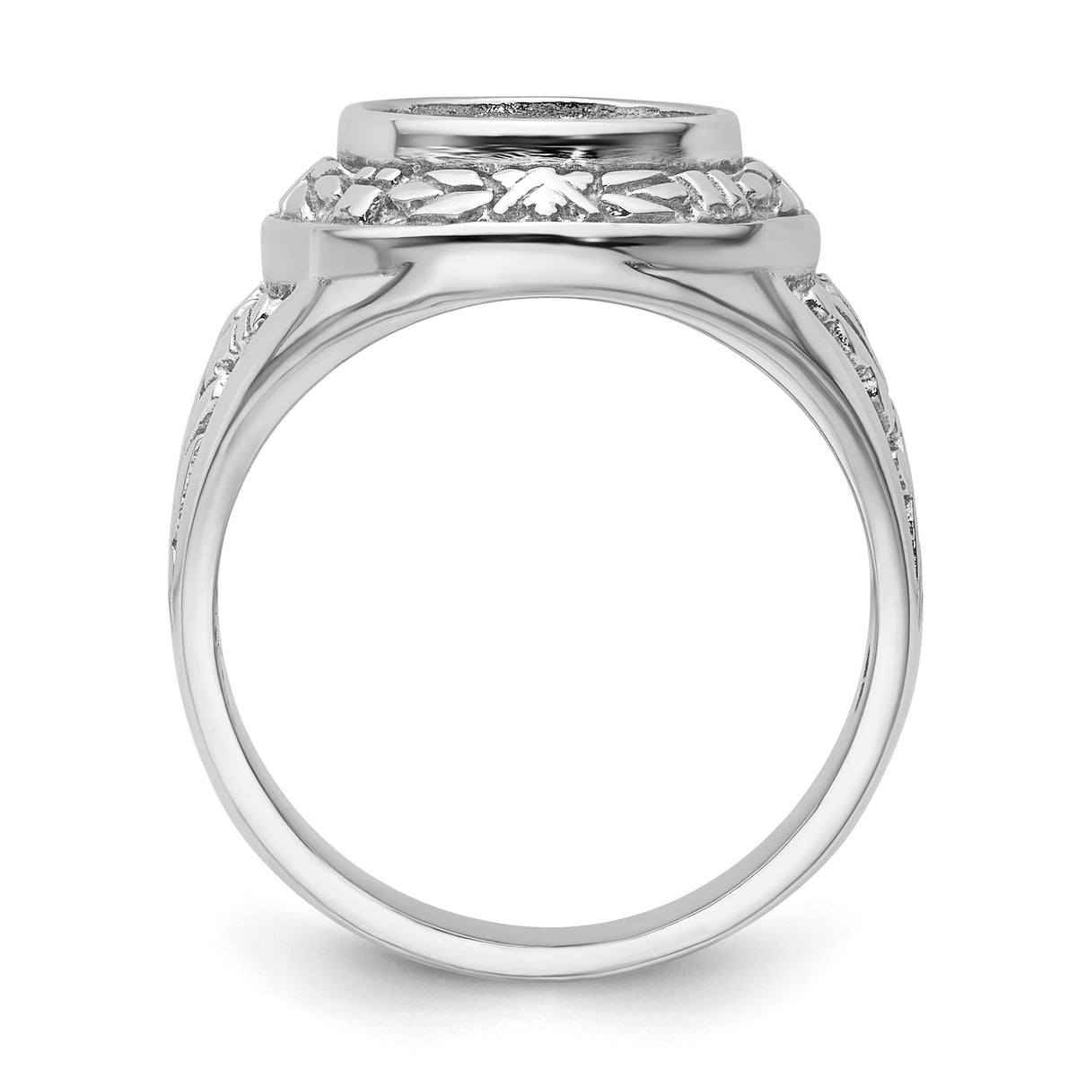 14k White Gold Men's Polished and Textured Masonic Ring Mounting-Y4073