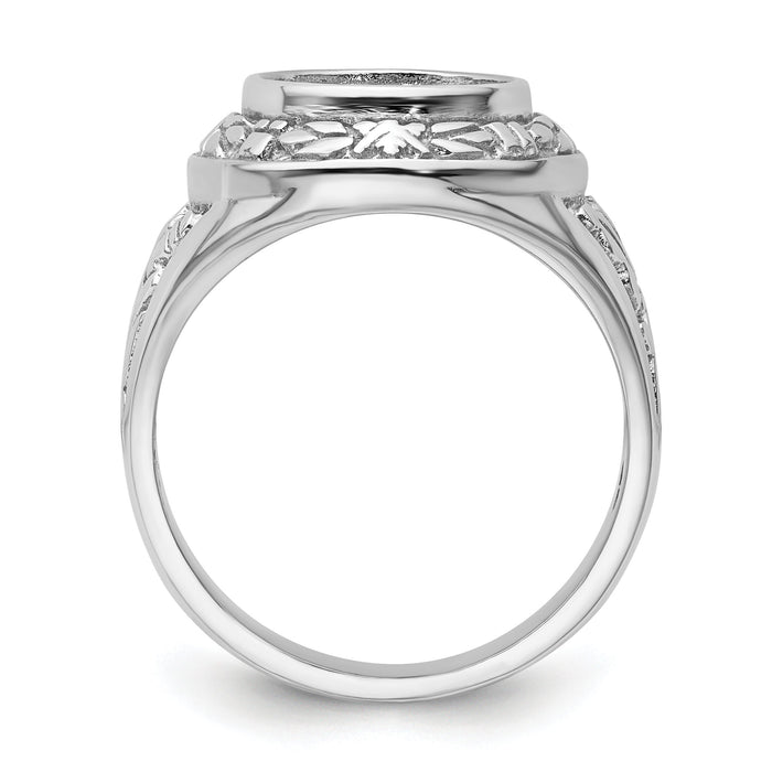 14k White Gold Men's Polished and Textured Masonic Ring Mounting-Y4073