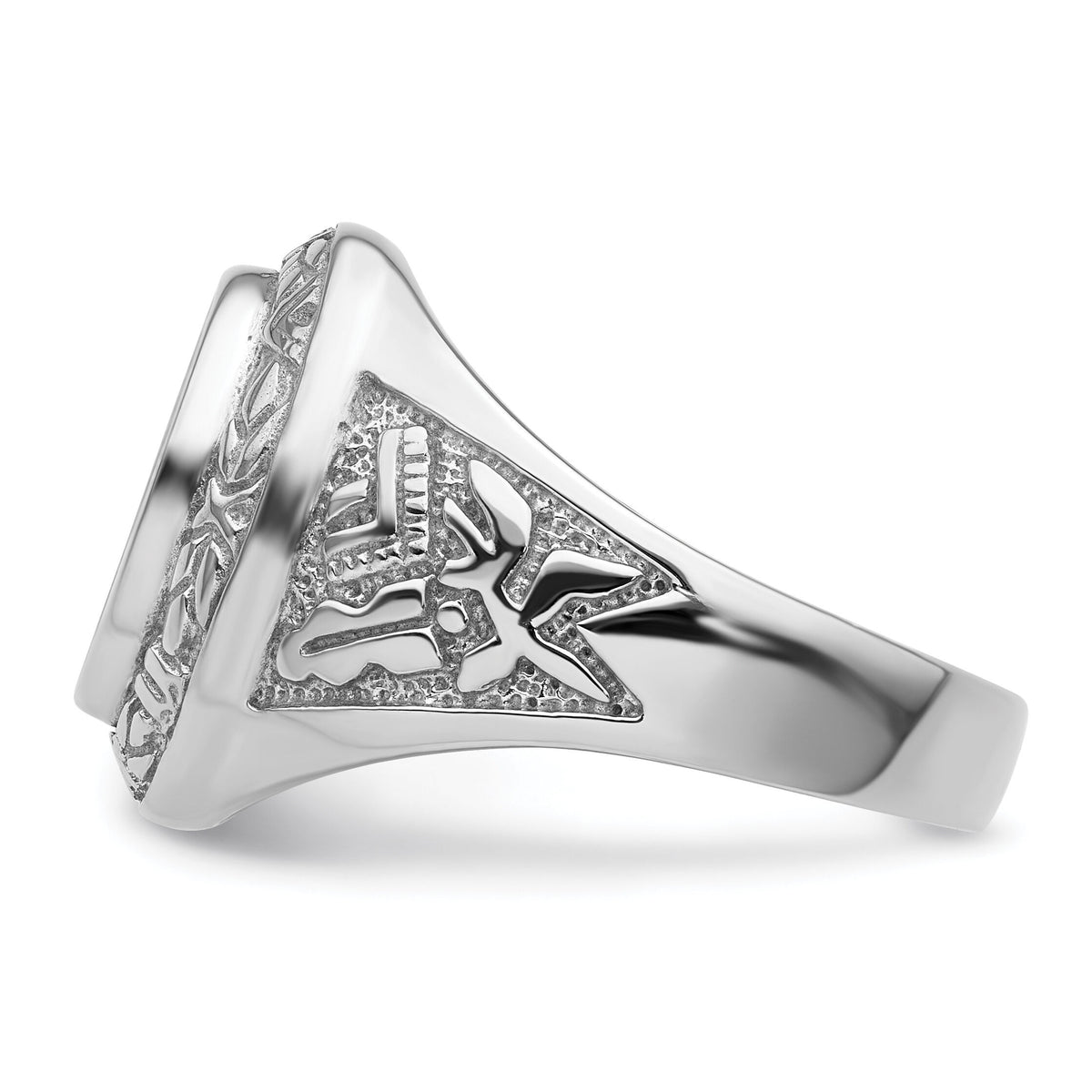 14k White Gold Men's Polished and Textured Masonic Ring Mounting-Y4073