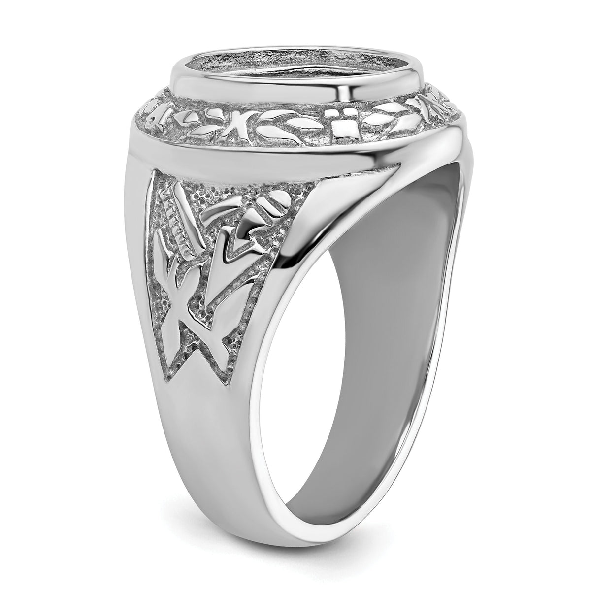 14k White Gold Men's Polished and Textured Masonic Ring Mounting-Y4073