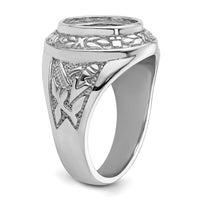 14k White Gold Men's Polished and Textured Masonic Ring Mounting-Y4073