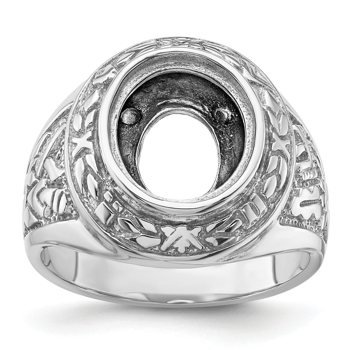 14k White Gold Men's Polished and Textured Masonic Ring Mounting-Y4073