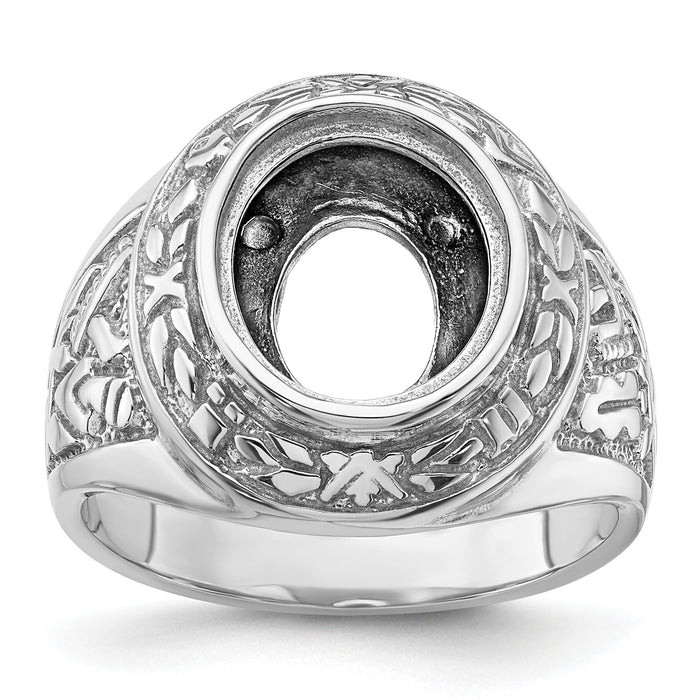 14k White Gold Men's Polished and Textured Masonic Ring Mounting-Y4073