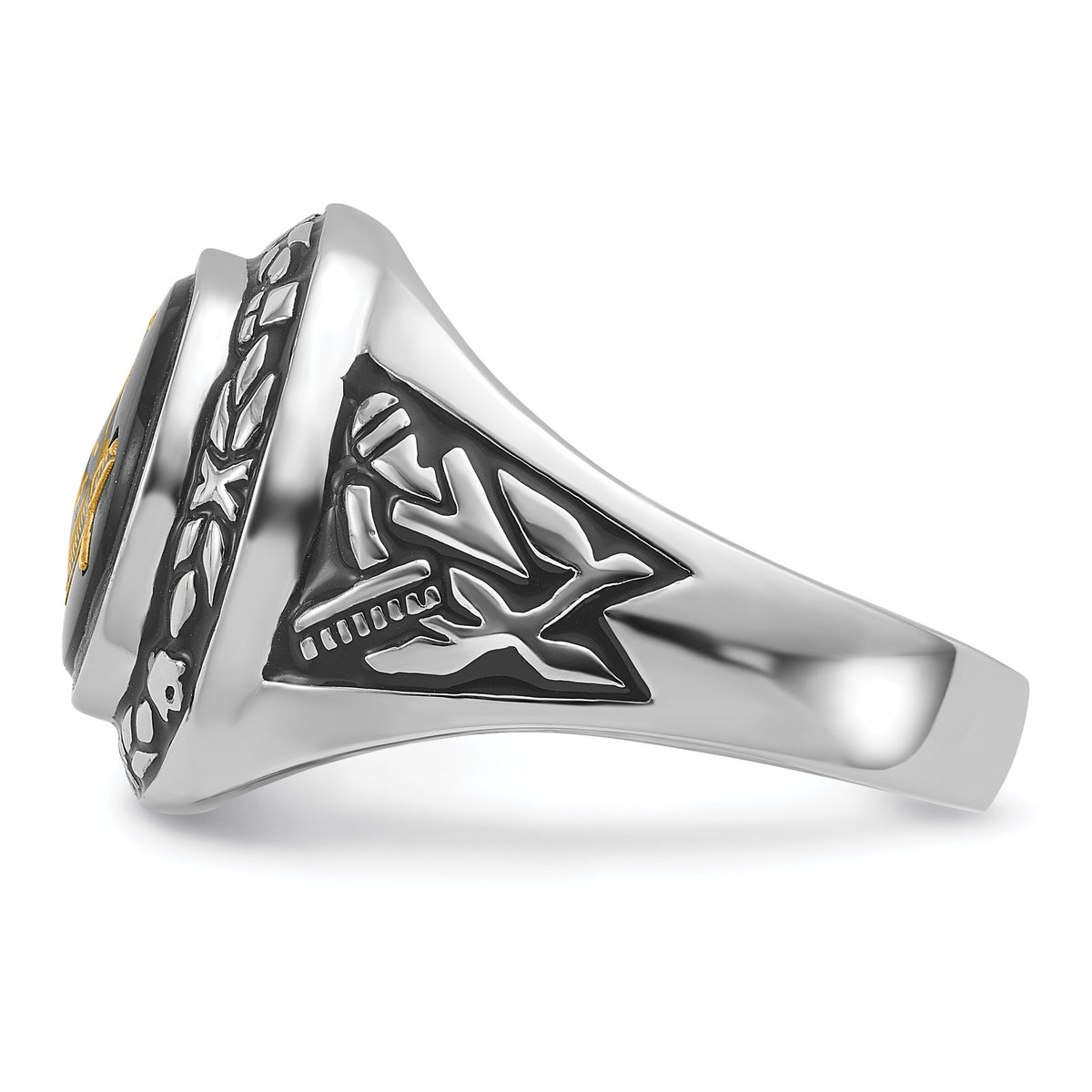 14kw Men's Polished, Antiqued & Textured w/ Onyx Masonic Ring-Y4073M