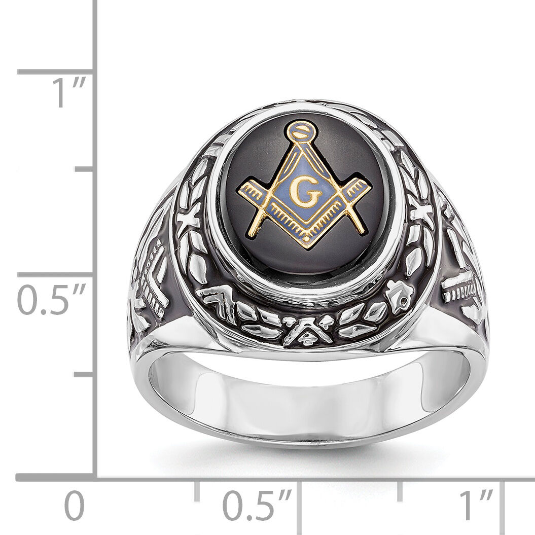 14kw Men's Polished, Antiqued & Textured w/ Onyx Masonic Ring-Y4073M