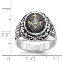 14kw Men's Polished, Antiqued & Textured w/ Onyx Masonic Ring-Y4073M