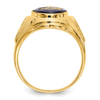 14k Men's Antiqued & Textured w/ Syn. Blue Spinel Masonic Ring-Y4075M