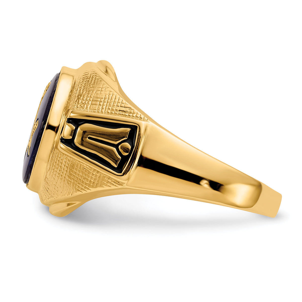 14k Men's Antiqued & Textured w/ Syn. Blue Spinel Masonic Ring-Y4075M