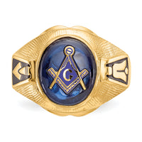 14k Men's Antiqued & Textured w/ Syn. Blue Spinel Masonic Ring-Y4075M