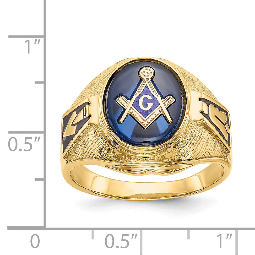 14k Men's Antiqued & Textured w/ Syn. Blue Spinel Masonic Ring-Y4075M
