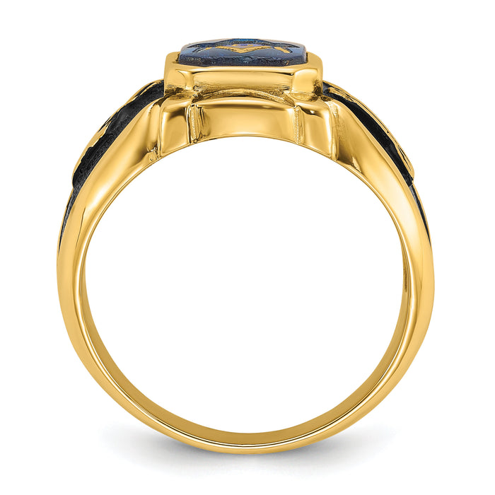 14k Men's Antiqued and Textured w/ Imit. Blue Spinel Masonic Ring-Y4076M