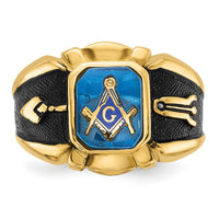 14k Men's Antiqued and Textured w/ Imit. Blue Spinel Masonic Ring-Y4076M
