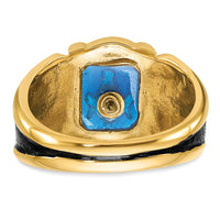 14k Men's Antiqued and Textured w/ Imit. Blue Spinel Masonic Ring-Y4076M