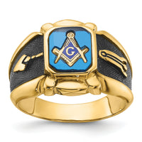 14k Men's Antiqued and Textured w/ Imit. Blue Spinel Masonic Ring-Y4076M