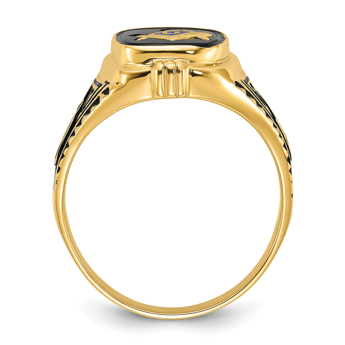 14k Men's Polished, Antiqued and Textured with Onyx Masonic Ring-Y4078M