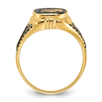 14k Men's Polished, Antiqued and Textured with Onyx Masonic Ring-Y4078M
