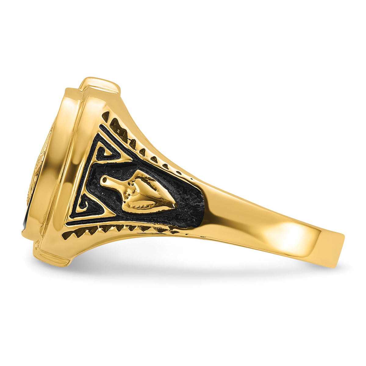 14k Men's Polished, Antiqued and Textured with Onyx Masonic Ring-Y4078M