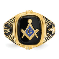 14k Men's Polished, Antiqued and Textured with Onyx Masonic Ring-Y4078M
