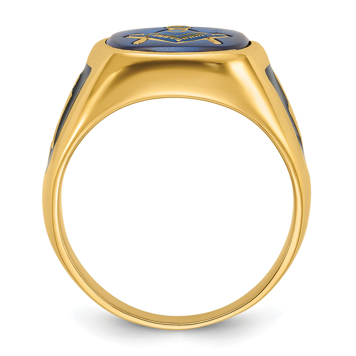 14k Men's Textured w/ Black Enamel & Imit. Blue Spinel Masonic Ring-Y4080M