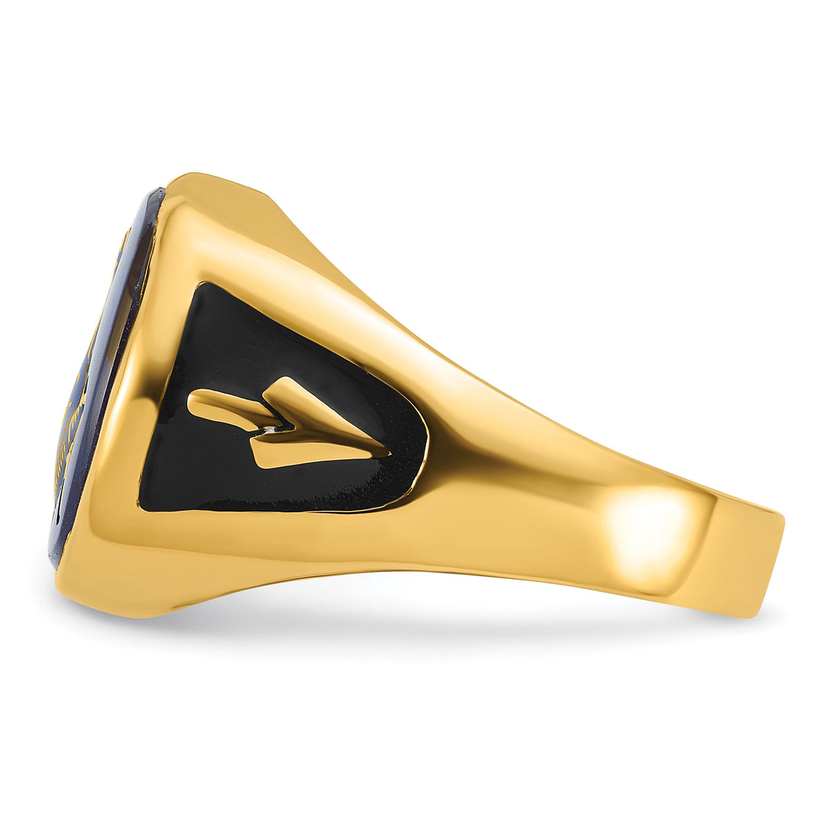 14k Men's Textured w/ Black Enamel & Imit. Blue Spinel Masonic Ring-Y4080M