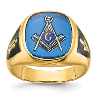 14k Men's Textured w/ Black Enamel & Imit. Blue Spinel Masonic Ring-Y4080M