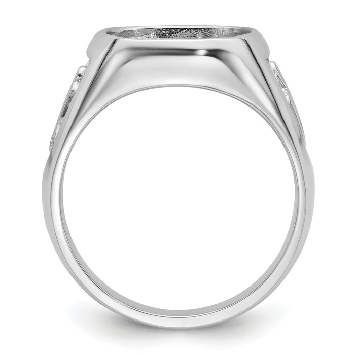 14k White Gold Men's Polished and Textured Masonic Ring Mounting-Y4081