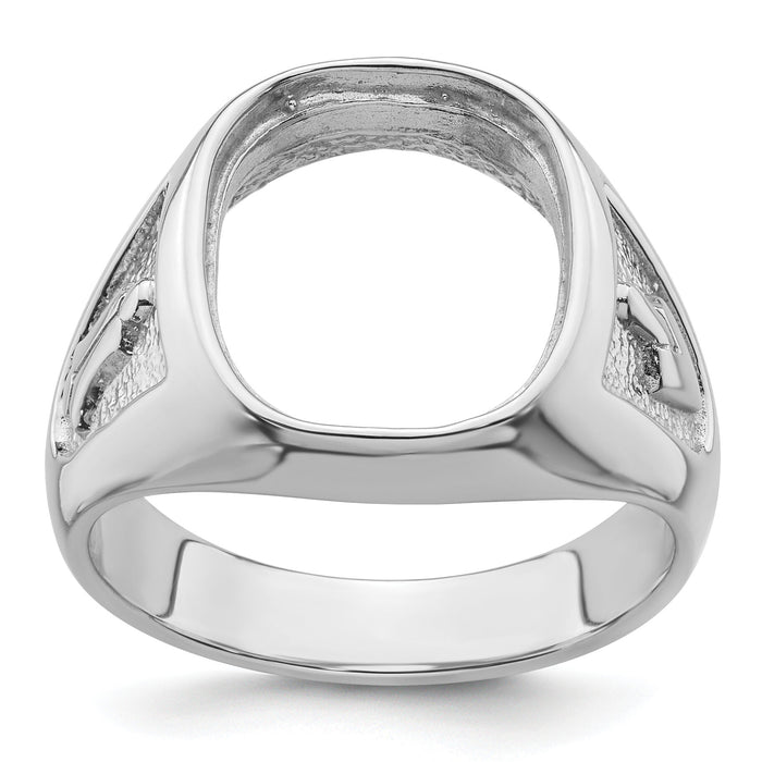 14k White Gold Men's Polished and Textured Masonic Ring Mounting-Y4081