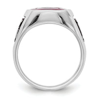 14kw Men's Textured w/ Black Enamel & Lab Cr. Ruby Masonic Ring-Y4081M