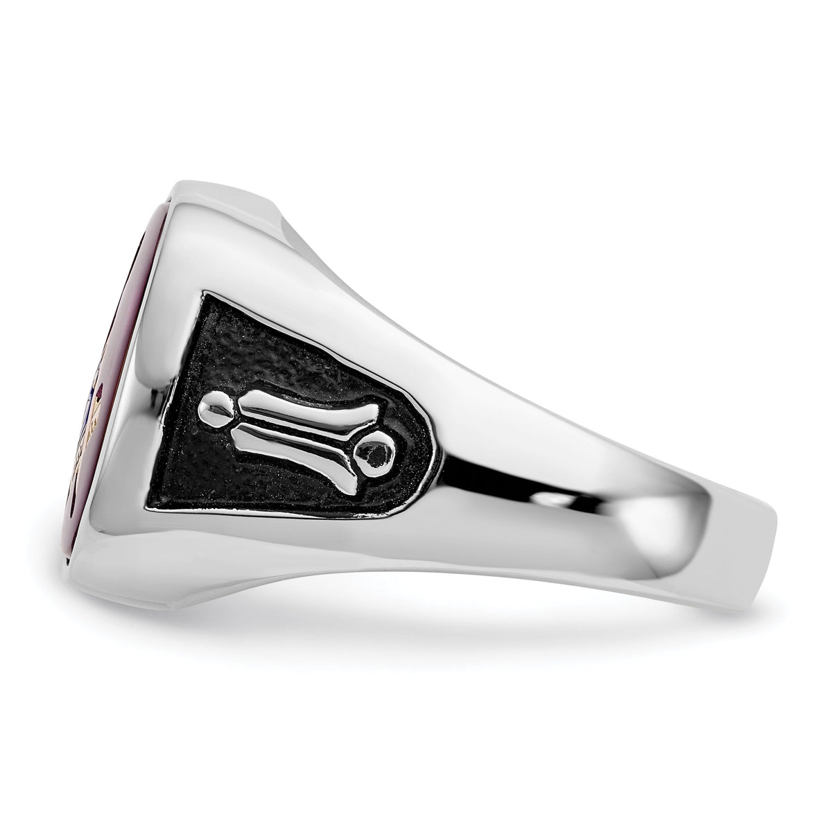 14kw Men's Textured w/ Black Enamel & Lab Cr. Ruby Masonic Ring-Y4081M
