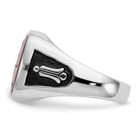 14kw Men's Textured w/ Black Enamel & Lab Cr. Ruby Masonic Ring-Y4081M