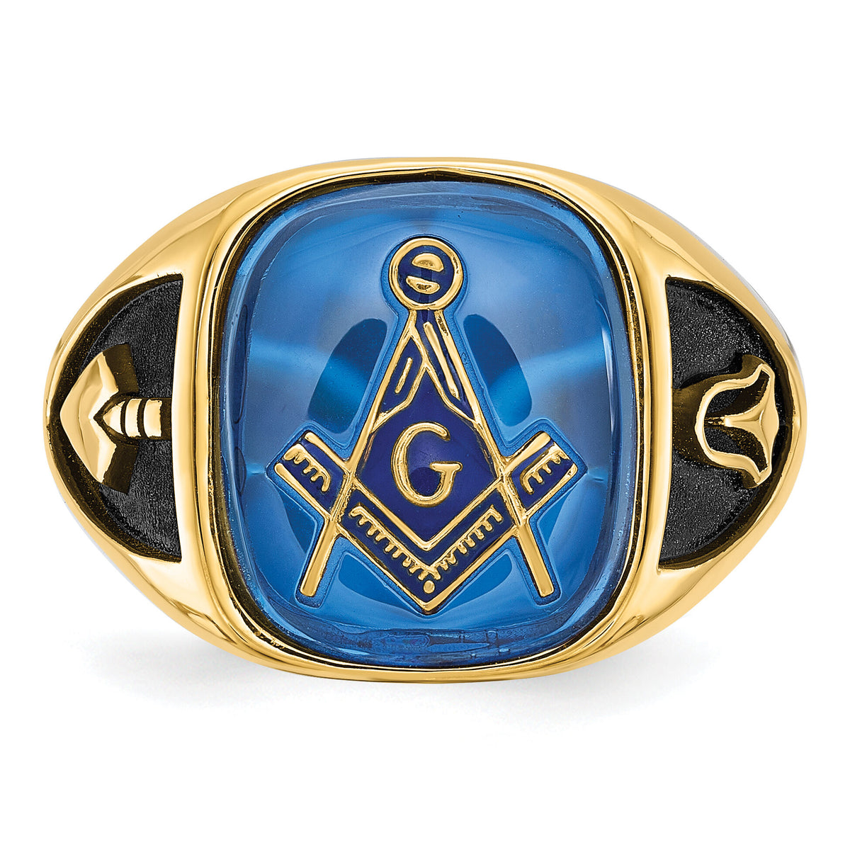 14k Men's Antiqued & Textured w/ Imit. Blue Spinel Masonic Ring-Y4084M