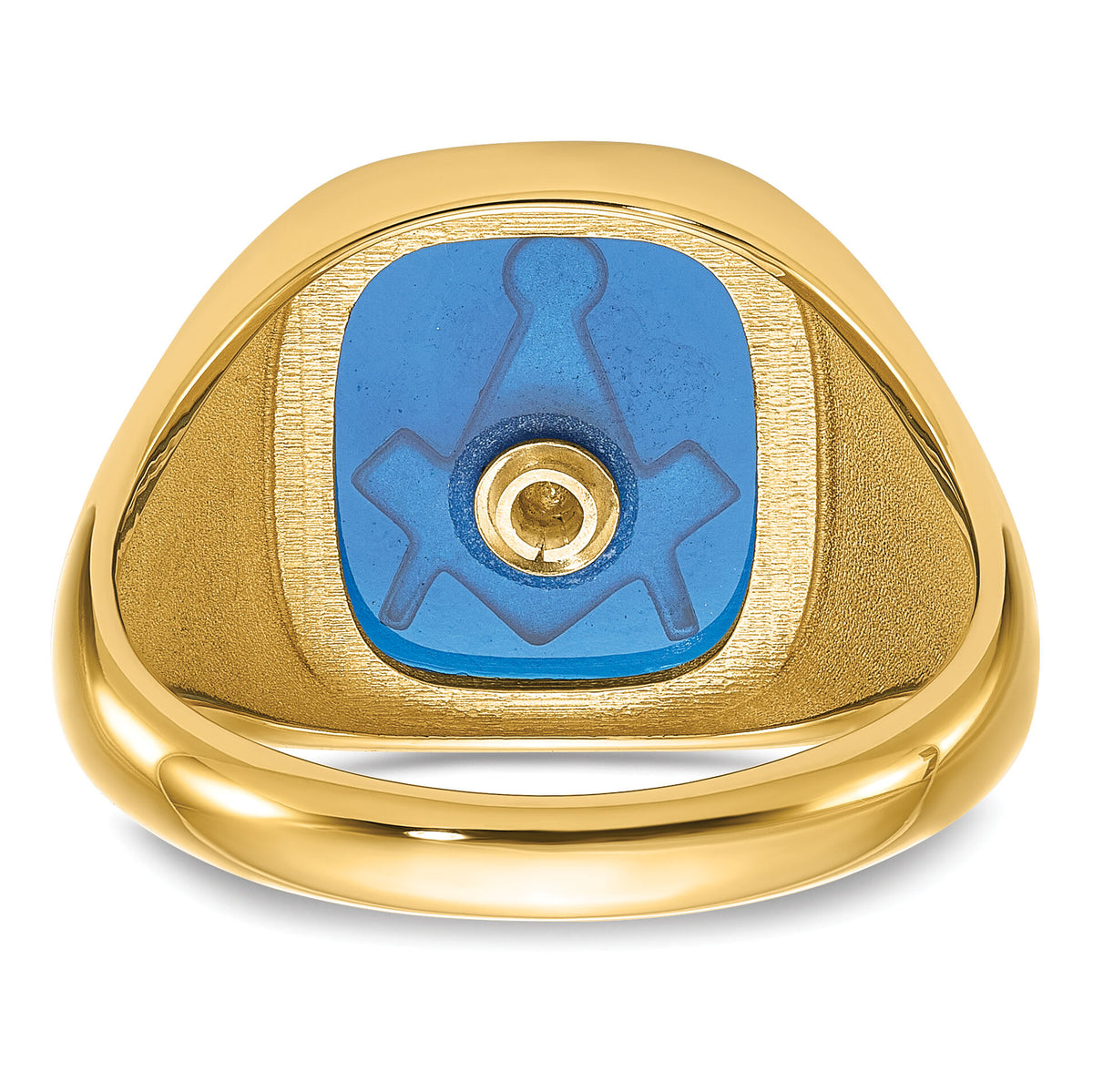14k Men's Antiqued & Textured w/ Imit. Blue Spinel Masonic Ring-Y4084M