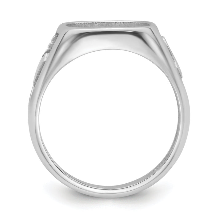 14k White Gold Men's Polished and Textured Masonic Ring Mounting-Y4085