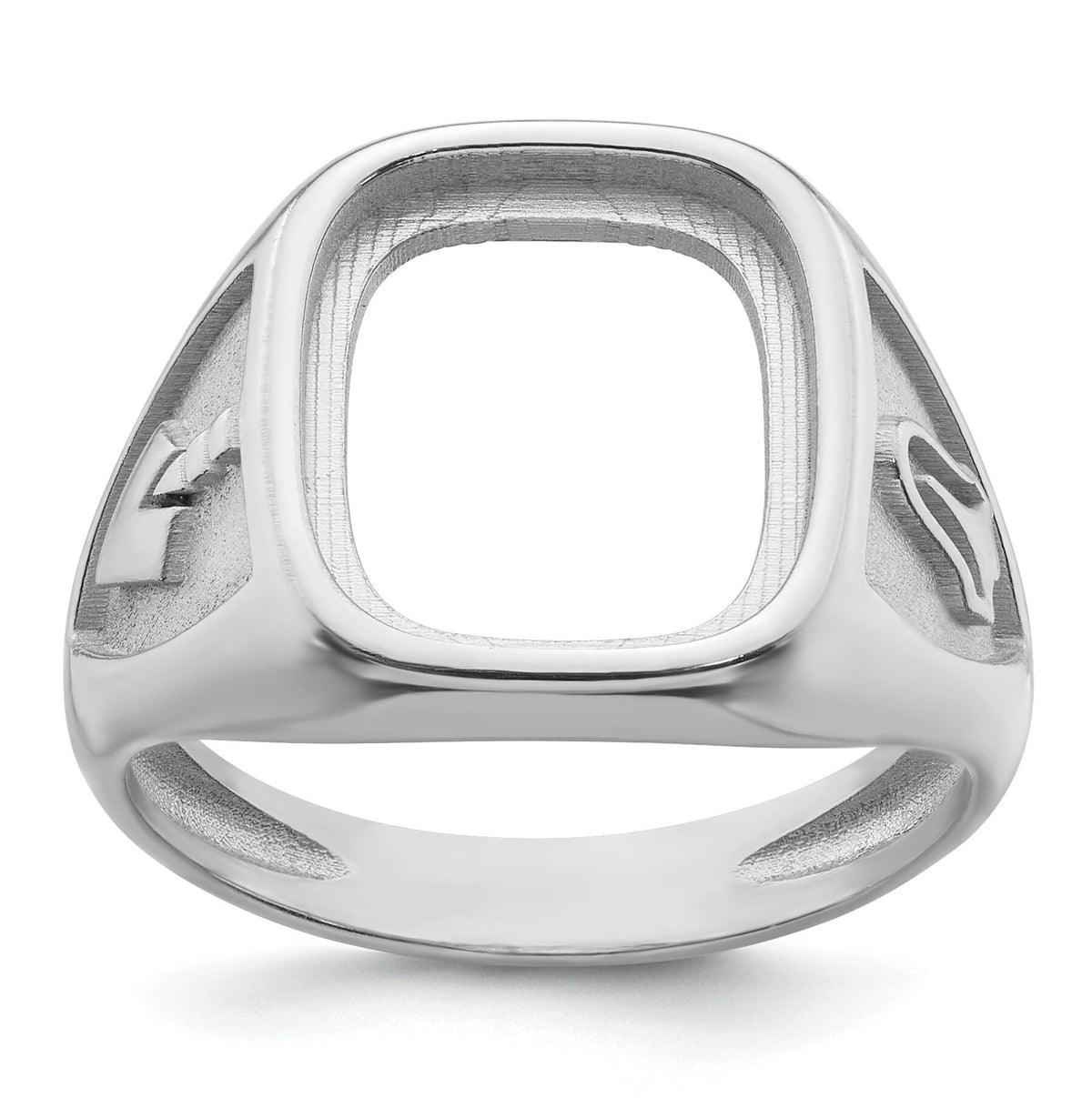 14k White Gold Men's Polished and Textured Masonic Ring Mounting-Y4085