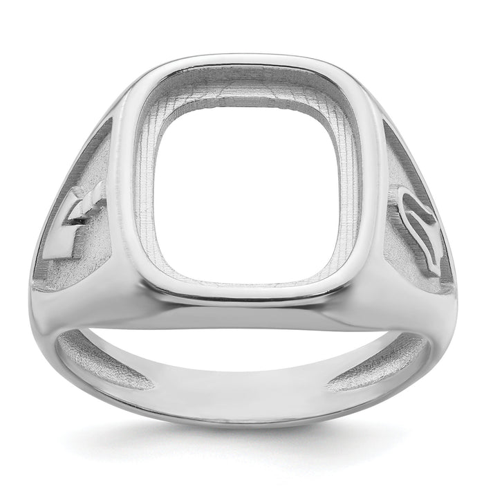 14k White Gold Men's Polished and Textured Masonic Ring Mounting-Y4085