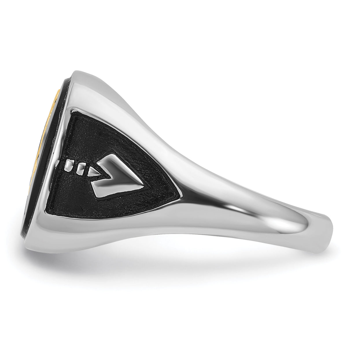 14kw & Gold-plated Men's Textured w/ Black Enamel & Onyx Masonic Ring-Y4085M