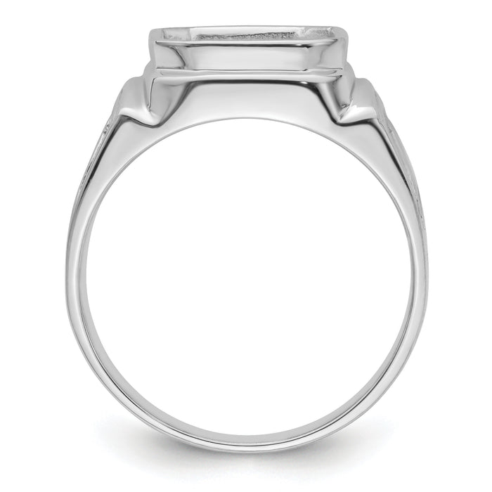 14k White Gold Men's Polished and Textured Masonic Ring Mounting-Y4087